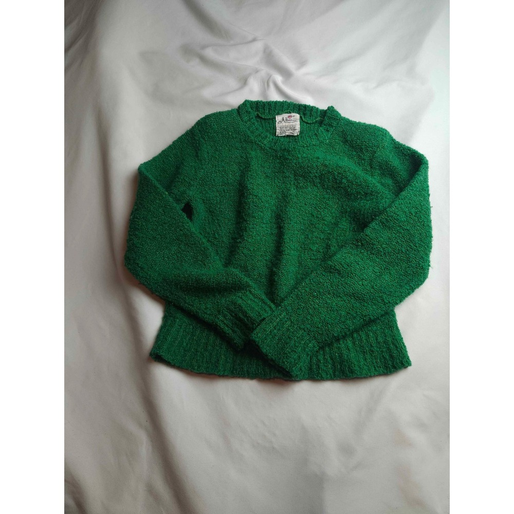 Vintage Alberoy Green Bouclé Knit Crewneck Sweater Womens Medium